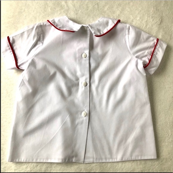 White blouse red piping Preppy Southern 4T - Picture 2 of 4